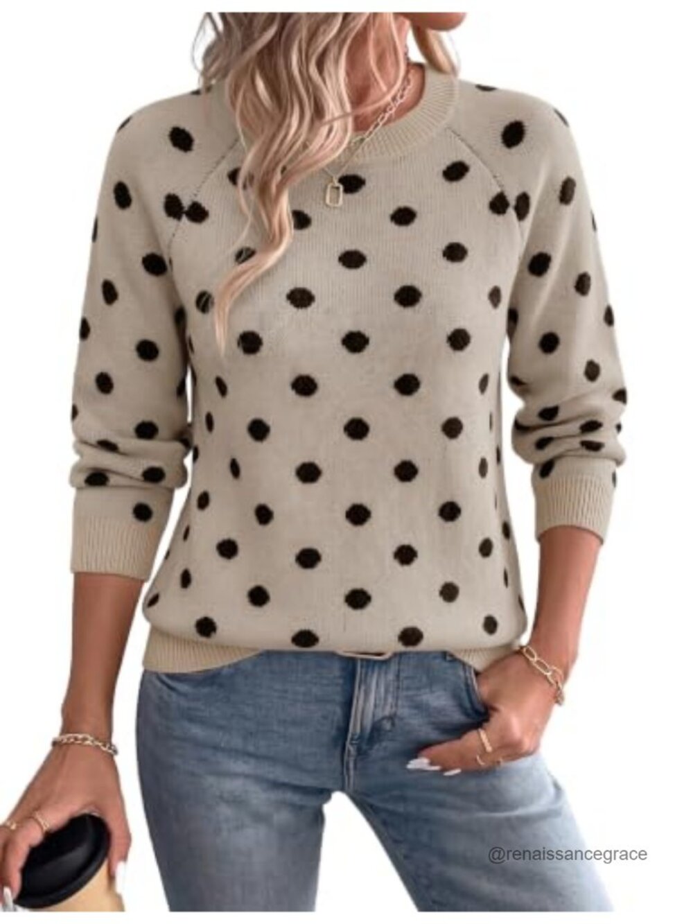 Womens Crew Neck Long Sleeve Pullover Sweater Acrylic Nylon Knit